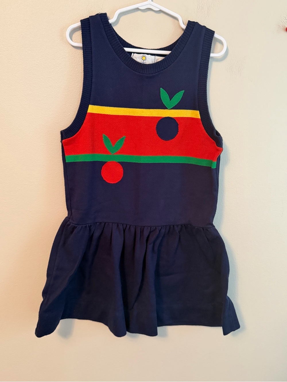 Florence Eiseman Navy Knit Sleeveless Dress with Colorblock Fruit